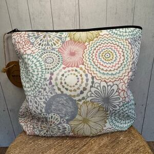 Makeup Bag Flowers Bag Artist Pouch White Gray Pink Flowers FAST SHIP 8 x 7.5